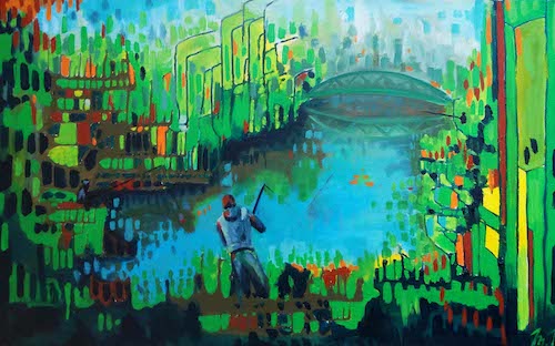 Rybáři na Svitavě, 120 x 90, akryl,